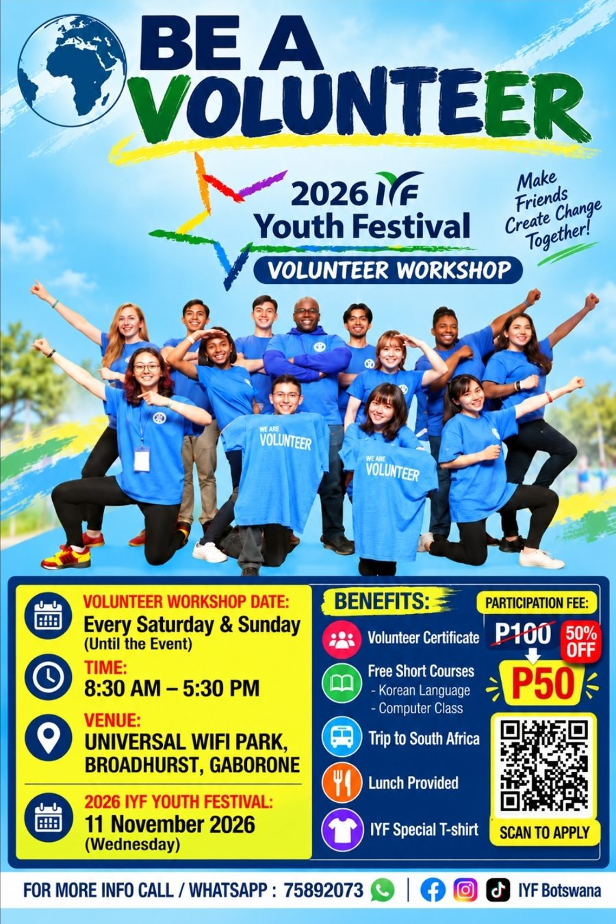 Be a Volunteer poster for the 2026 IYF Youth Festival volunteer workshop.